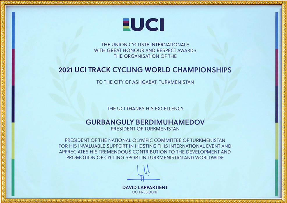 2021-nji ýylda Aşgabatda trek welosporty boýunça dünýä çempionaty geçiriler