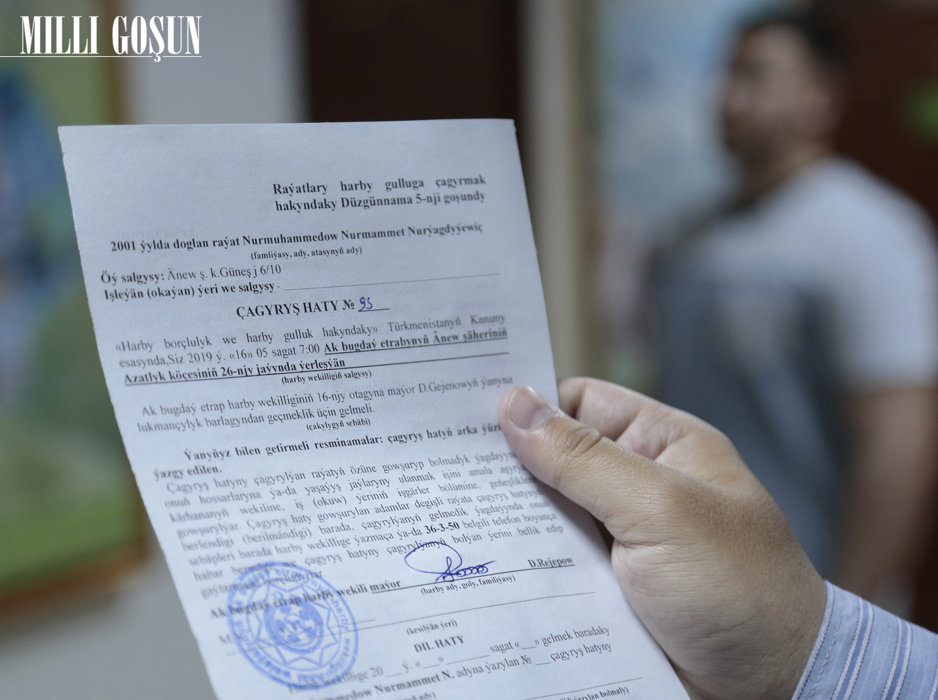 Türkmenistanyň Ýaragly Güýçlerine we beýleki goşunlaryna  raýatlaryň çagyryş boýunça harby gulluga çagyrylyşynyň tertibi