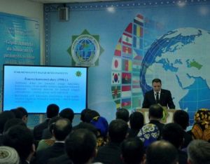 Türkmenistanyň DIM-niň Halkara gatnaşyklary institutynda «Deňiz giňişliklerini çäklendirmeleriň atlasynyň» tanyşdyrylyş dabarasy